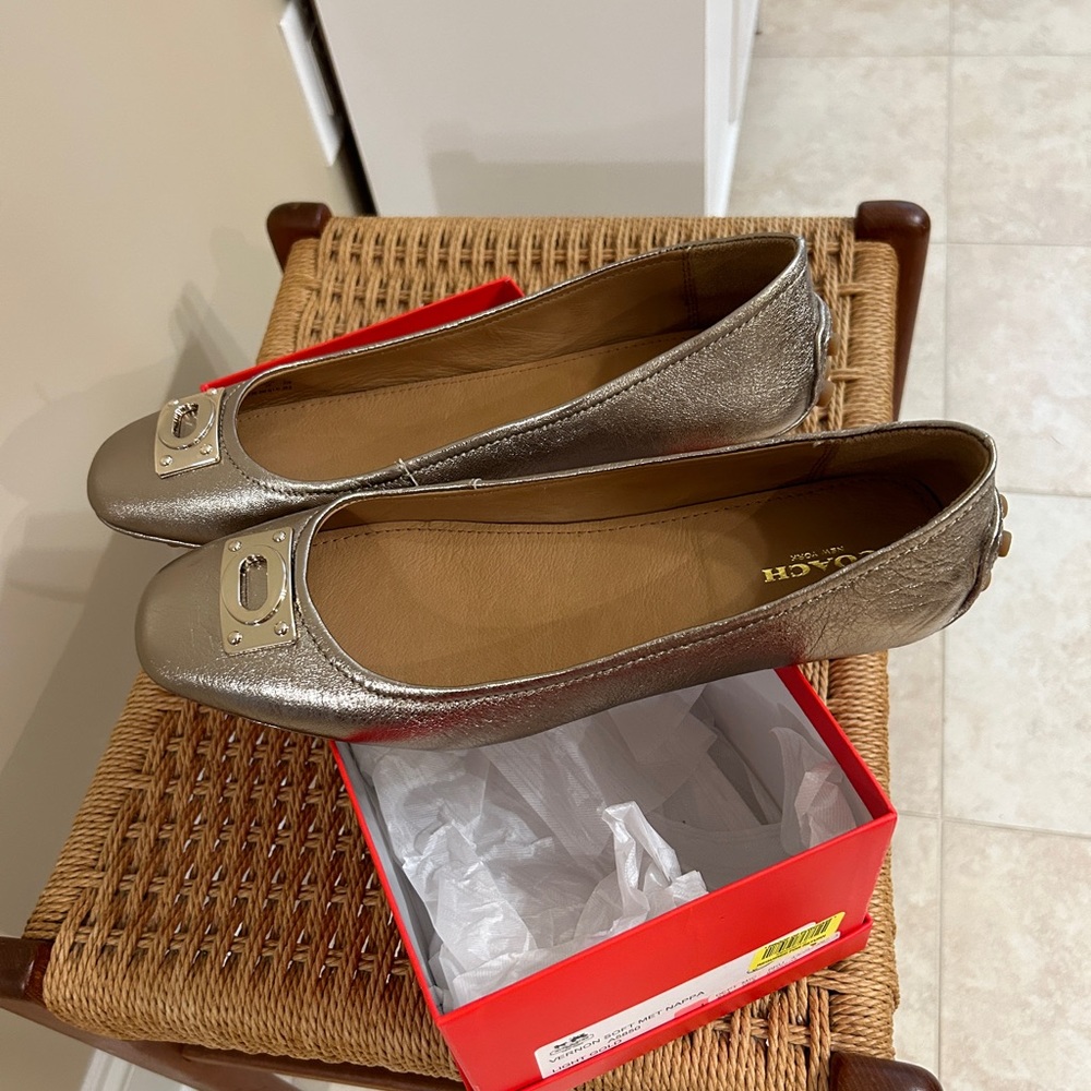 Coach Vernon Soft Metal Nappa Leather Flats Light Gold Size 9.5